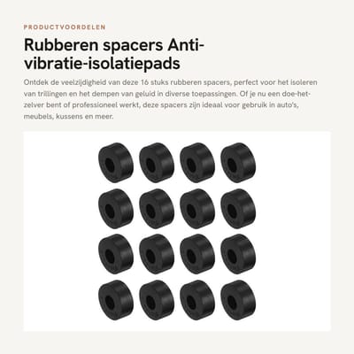 Dailygoods- Spacers 16 Stuks - Rubber - Antivibratie-isolatiepads - Geluidsreductie - Schokabsorptie - Duurzaam - 10 x 10 x 25 mm - Dempers