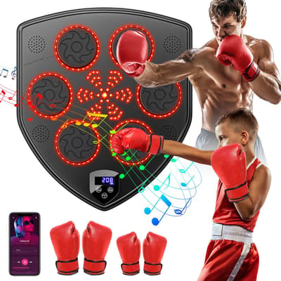 Boxing Machine - Boksmachine - Muzikale Boxmachine - LED met 2 Boxhandschoenen, Slim Digitaal Display 9 Snelheden, Automatische Teller, 10 Trainingsmodi, Bluetooth