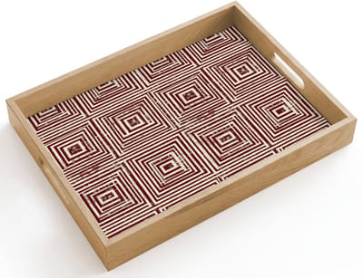 Dienblad hout 40x30 cm - Schootdienblad - Geometrisch - Patroon - Rood - Borrelplank rechthoek - Plateau dienbladen
