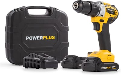 Powerplus Accu klopboormachine POWX00512 - 3 in 1: boren hamerboren en schroeven, 20 V boormachine, 60 Nm, Links en rechts schroeven, Incl. 2 accu's 2.0 Ah en 1 lader