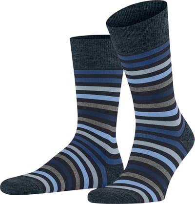 FALKE Tinted Stripe gedessineerd wol katoen sokken heren blauw - maat 39-42