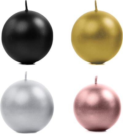 Wax Sphere Kaarsen Set van 6 – Goud Metallic 8 cm – 20 Uur Brandtijd – Decoratieve Bolvormige Wax Ball Kaarsen voor Feestelijke Sfeer