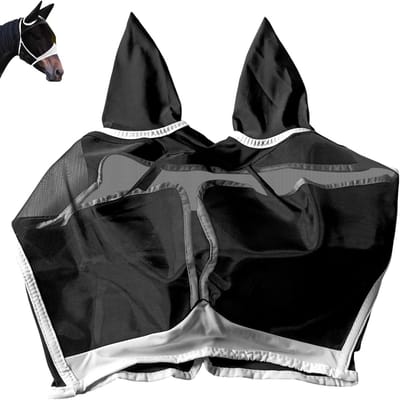 Ademend Vliegmasker voor Paarden van Fijn Gaas met Verstelbare Oorbescherming, UV-bescherming en Anti-Muggen Functie voor Optimaal Comfort en Bescherming