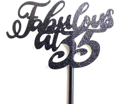 Taartdecoratie taarttopper fabulous at 35 zwart glitter papier