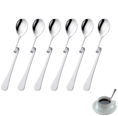 6 stuks - Koffielepel - Koffielepel met gebogen handvat - Dessertlepel - Hangende koffielepel - Roerlepel van roestvrij staal - Geschikt voor thee, koffie en desserts (zilver)