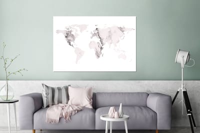 Aluminium schilderij 120x80 cm - Wanddecoratie metaal - Wereldkaart - Marmer - Grijs - Metalen muurdecoratie woonkamer - Decoratie industrieel - Foto op dibond - Industriële accessoires slaapkamer