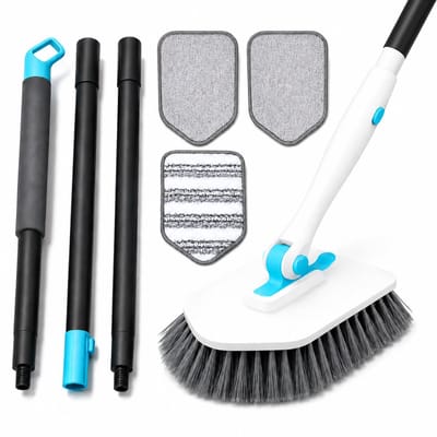 BOTC Douche Schrobborstel - 128cm steel - 3-in-1 Reinigingsborstels met 3 verschillende reinigingskoppen - Badkamer- Wit