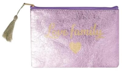 Yehwang Make-up tas Metallic love family paars 21x15cm