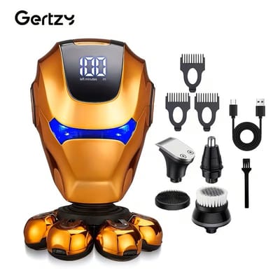 5in1 Gertzy Head Shaver - Digitale Robotic Skullshaver - Usb Oplaadbare Baardtrimmer + Headshaver + Neustrimmer + Borstel - Digitale Batterij Indicator - Perfecte Haarverzorging - Kleur: Goud