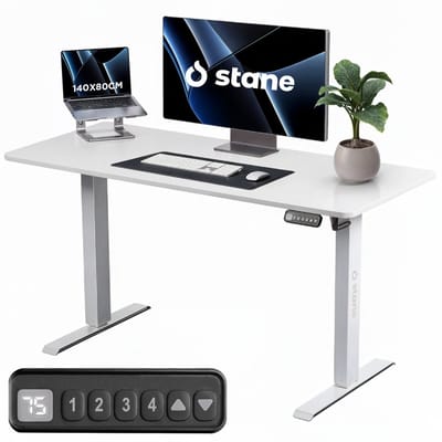 Stane Zit Sta Bureau Elektrisch Verstelbaar - Incl. Kabelgoot - 140 x 80 cm - Wit