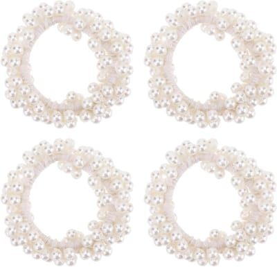 4 Stuks Parelscrunchies voor Haar - Elastische Haarbanden met Witte Parels - Haaraccessoires voor Vrouwen en Meisjes
