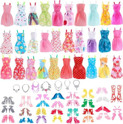 32 stuks Poppenkostuums en accessoires willekeurig - inclusief jurken, schoenen en accessoires - feestoutfit voor poppen - combinatie van poppenoutfit en accessoires - 29 cm, geschikt voor poppen van 11,5 inch - voor poppen van 11,5 inch - roze