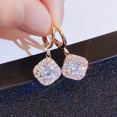 Nieuwe Mode Fijne 14K Echt Goud Geometrische Kristal Hangende Oorbellen voor Vrouwen Hoge Kwaliteit Sieraden Zirkoon S925 Zilveren Naald Cadeau gray