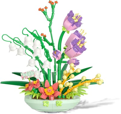 Loha-party®Bouwstenen bloemen met bloem pot-Bonsai bouwstenen-Lente Bonsai-Rozen-Anjers-Madeliefjes-Tulpen-Botanische bloemencollectie- Kunstbloemen decoratie- Huisdecoratie-632 bouwstenen