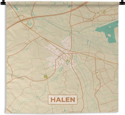 Wandkleed - Wanddoek - Halen - Vintage - Kaart - Stadskaart - Plattegrond - 180x180 cm - Wandtapijt