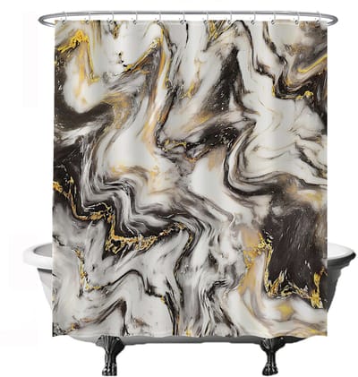 Ulticool Douchegordijn Anti Schimmel - Marmer Kunst Marble - 180 x 200 cm - Inclusief Ringen - Semi Transparant - Decoratie Woonaccessoires Abstract Kunst - Zwart Goud Wit