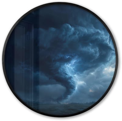 Poster in lijst Rond - Fotolijst 60x60 cm - Posters - Tornado - Duister - Wolken - Ronde posterlijst zwart - Decoratie - Wanddecoratie woonkamer - Muurdecoratie slaapkamer