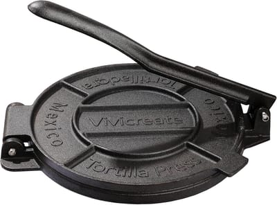 Tortilla Pers - Tortilla Maker Deeg - Zelf Tortillas Maken - 100% Gietijzer - 10 inch - Zwart Grijs