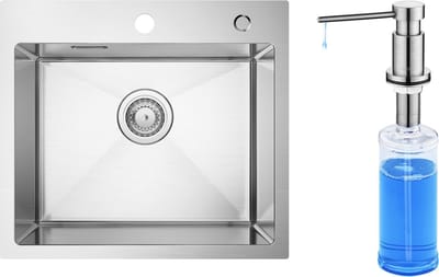CECIPA max Spoelbak Keuken 50x45cm - Spoelbakken Met Zeepdispenser(300ML) - Enkele spoelbak - Inbouw Zeepdispenser Spoelbakken Keuken -Spoelbakken met afdruip - Zilver
