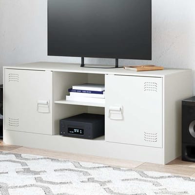 Tv-meubel - Mediabureau Kast - Woonkamer Inrichting - Koudgewalst Staal - 99x39x44 cm - Wit