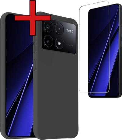 Hoesje - Met Screenprotector - Geschikt voor Xiaomi Poco X6 Pro 5G - Sterk & Shockproof - Telefoon Hoes - Back Cover - Siliconen Case - Telefoonhoes - Zwart