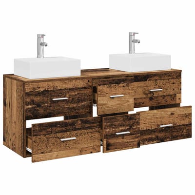 vidaXL - Badkamerkast - set - 3 - st - Oud - hout - 49,5 - x - 41 - x - 62,5 - cm - Bewerkt - hout