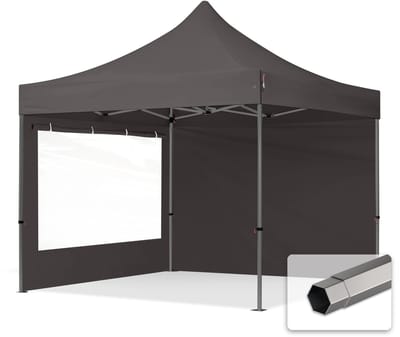 3x3 m Easy Up partytent Vouwpaviljoen, PREMIUM staal 40mm met zijwanden (panorama), donkergrijs