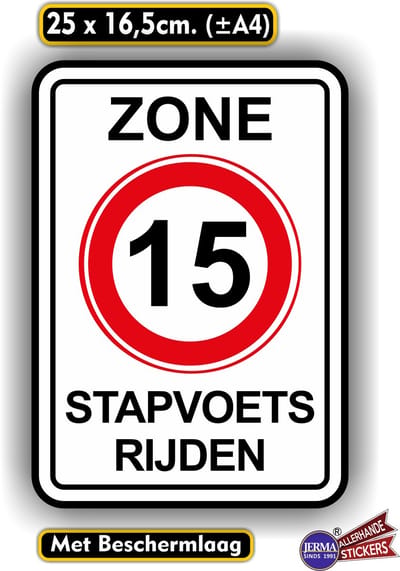 Jerma - Stapvoets Rijden - 15 km - Sticker – 25 x 16.5 cm - Weerbestendig - Zelfklevend - Vinyl