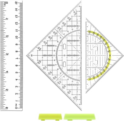 2-delige transparante geo driehoek met handvat en liniaal, 15 cm, lichtgewicht en antislip, ideaal voor wiskunde, tekenen en schoolgebruik