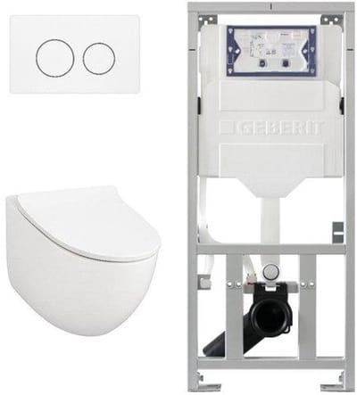 Qeramiq Salina 2.0 Toiletset - Inbouwreservoir met Geberit UP320 spoelmechanisme - softclose toiletzitting - glans wit bedieningsplaat - ronde knoppen - wit glans