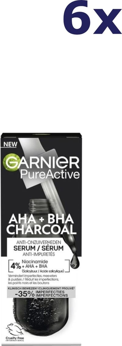 Garnier SkinActive Pure Active Charcoal Anti-Onzuiverheden Serum - 6 x 30 ml - Voordeelverpakking