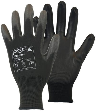 1 paar - Werkhandschoenen PSP 10-710 Allround PU Black Nylon, Zwart, maat 07 / S