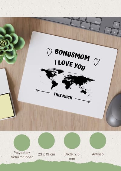 Akyol - bonusmom i love you this much Muismat - Moeder - geweldige moeder - liefste bonusmoeder - verjaardag - cadeau - kado - bedankje - geschenk - 23 bij 19 cm