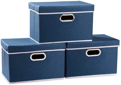 JHUBERS- Opbergdozen met deksel - Opbergdoos opvouwbaar - Decoratieve linnen stof - Organizer containers - 3 stuks - 38x25x25cm - Opbergmand