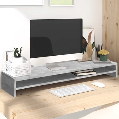 vidaXL - Monitorstandaard - 100x24x13 - cm - bewerkt - hout - betongrijs
