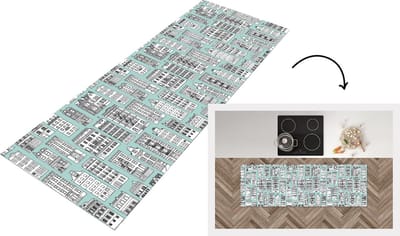Keukenloper - Loper keuken - Patronen - Huizen - Scandinavisch - 150x50 cm - Keukenloper vinyl
