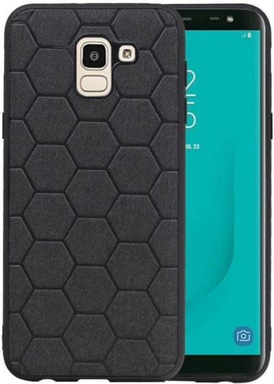 Hexagon Hard Case - Telefoonhoesje - Backcover Hoesje - achterkant hoesje - Geschikt voor Samsung Galaxy J6 - Zwart