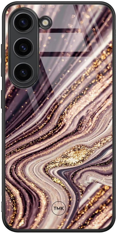 Hoesje geschikt voor Samsung Galaxy S23 - Golden pink marble - Roze - TPU luxe case (glossy toplaag) - Marmer - Hardcase backcover zwart