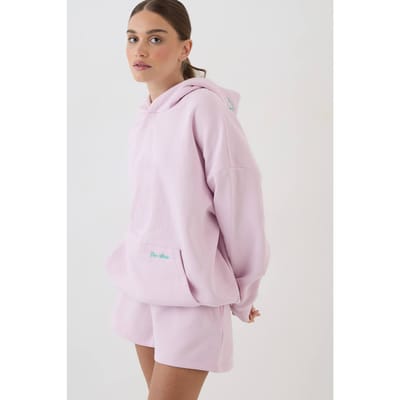 Dames Dsgn Studio Geborduurd Hoodie En Short Trainingspak Met Script | Light Pink | Maat: 2XL