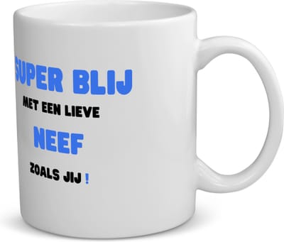 Akyol - super blij met een lieve neef zoals jij koffiemok - theemok - Neef - de liefste neef - verjaardag - cadeautje voor neef - neef artikelen - kado - geschenk - 350 ML inhoud