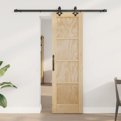 vidaXL - Schuifdeur - Naturel - en - Zwart - 61 - x - 198,5 - cm - Massief - grenenhout