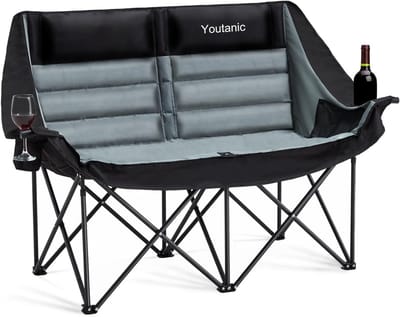 Dubbele Campingstoel - Loveseat Bank - Buiten Ontspannen - Extra Brede Zitting - Tot 650 lbs - Zwart