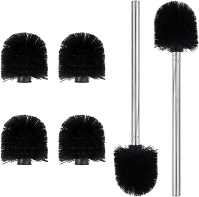 Dailygoods- Toiletborstel - 2 Stuks - Roestvrij Staal - 4 Reserveborstelkoppen - 8 cm Diameter - 360° Reiniging - Handgrepen Set - Wc-borstel