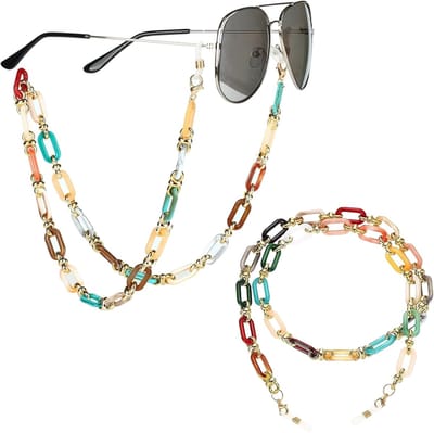 Set van 2 Acryl Kettingen voor Zonnebrillen, Mode Lanyards voor Brillen, Antiverlies Mondstuk Lanyard voor Dames