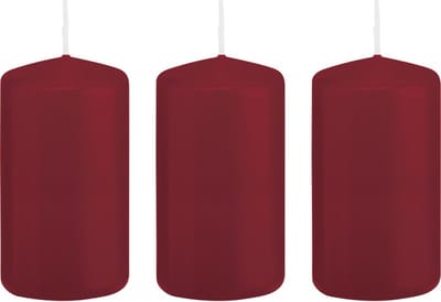 Trend Candles Cilinderkaars/stompkaars - 3x - bordeauxrood - 6 x 12 cm - 40 branduren - met brandvertragende folie