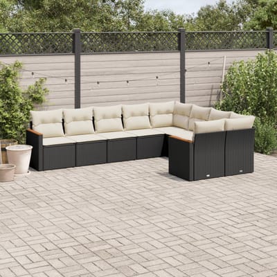 vidaXL - 9-delige - Loungeset - met - kussens - poly - rattan - zwart