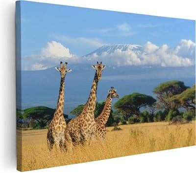 Artaza Canvas Schilderij Afrika - 30x20 cm - Klein - Wanddecoratie Giraffe - Muurdecoratie Wilde Dieren - Kamer Accessoires Savanne