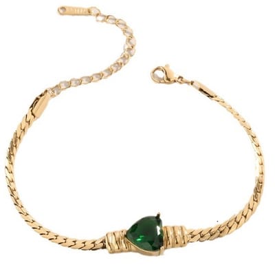 Armband Dames - Zirkonia - RVS - Lengte 17-21 cm - Goudkleurig en Groen