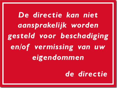 Aansprakelijkheid directie bord - Forex - 30 x 40 cm