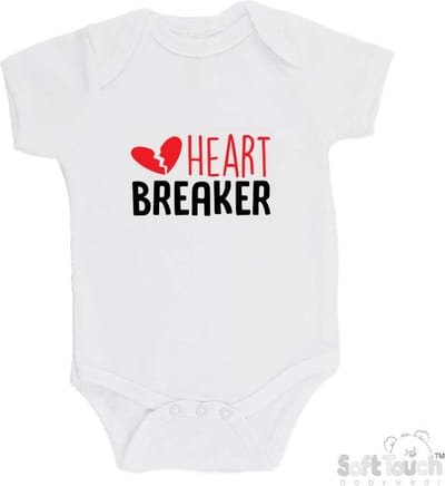 100% Katoenen Romper "Heartbreaker" Unisex Katoen Wit/zwart/rood Maat 62/68